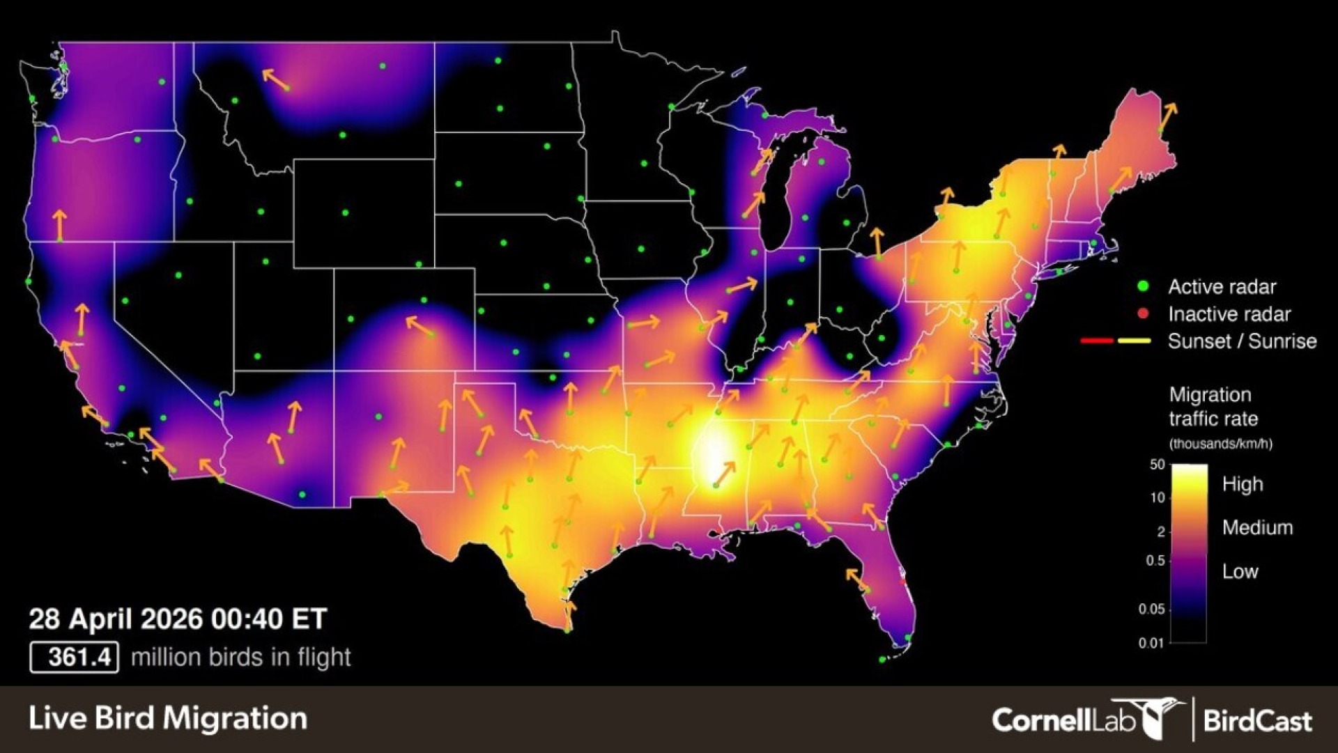 April 28th bird migration map