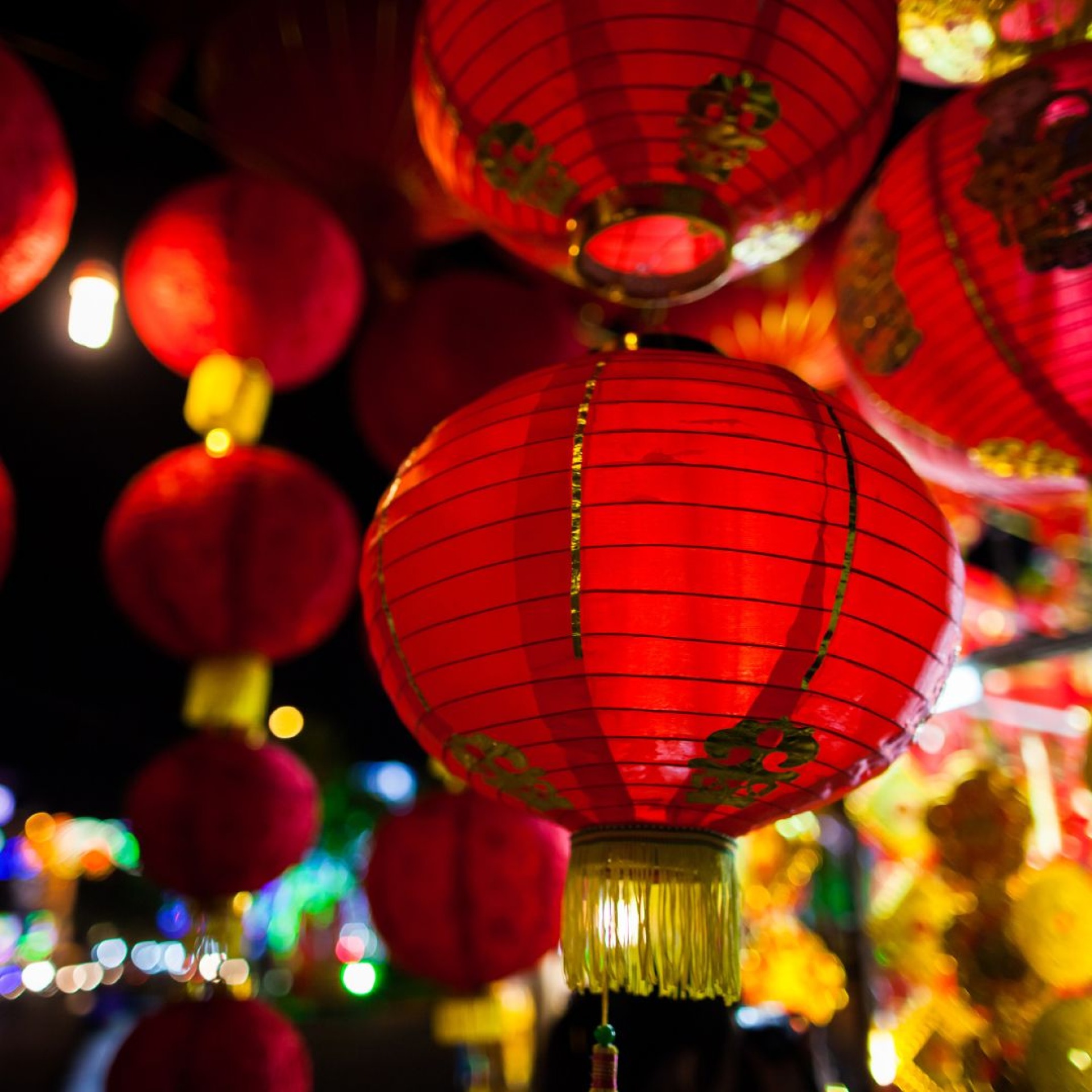Lunar New Year red lantern lighting.